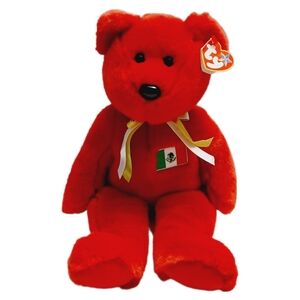 🍒 TY Osito The Mexico 14" Teddy Bear 1999 Original Beanie Buddy Plush Toy Red